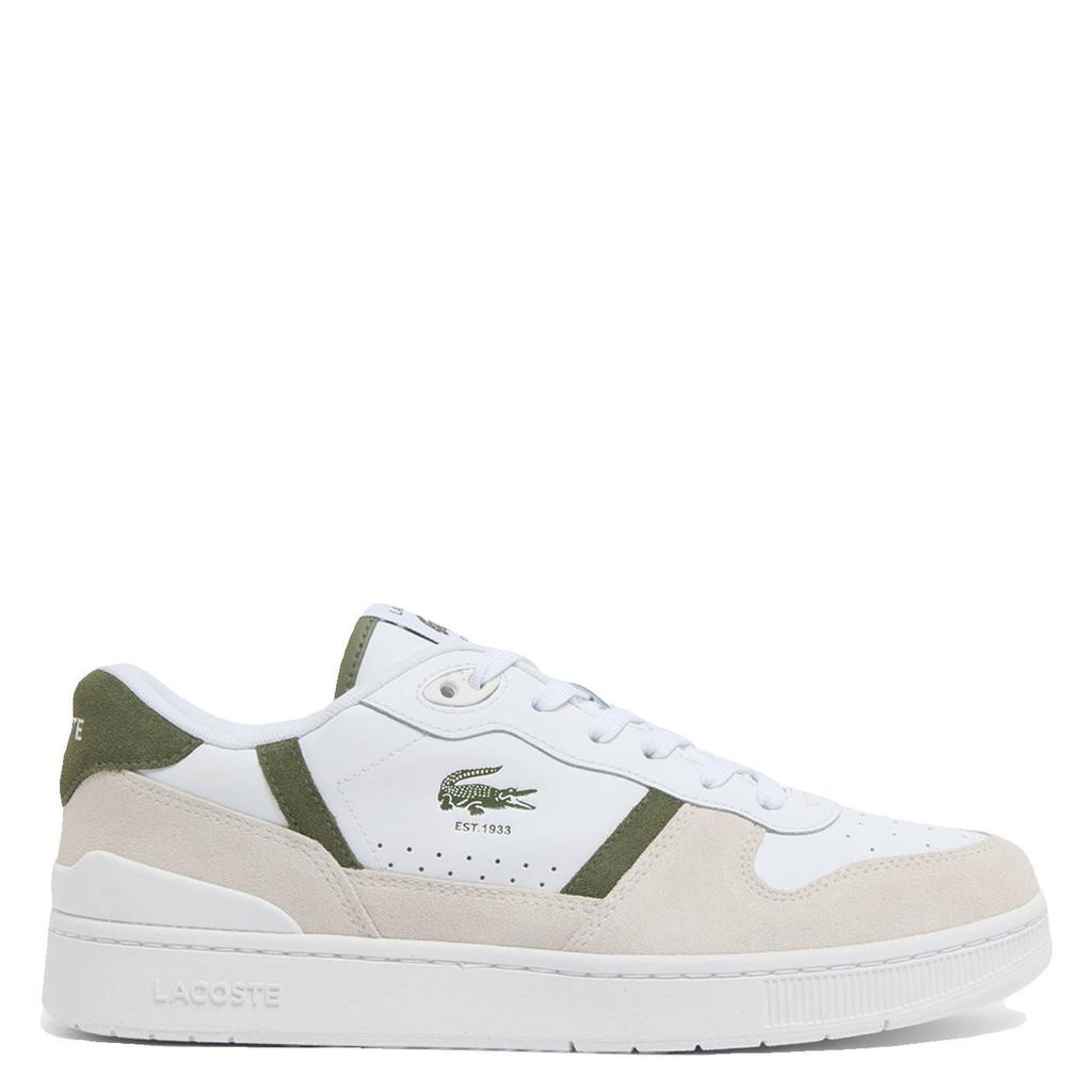 Wit en kakikleurige heren Lacoste T-Clip sneakers van leer-suède/voering: mesh/voetbed: eva met veters