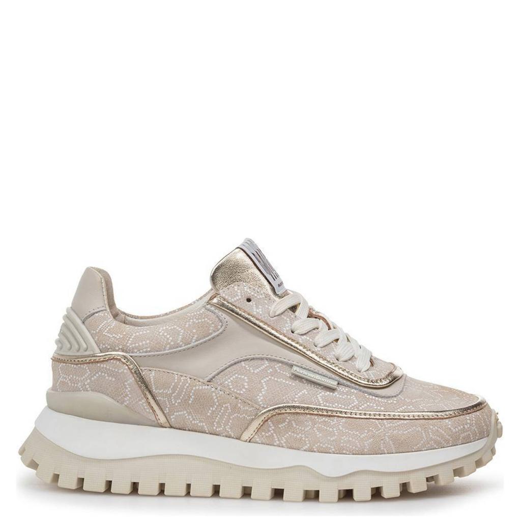 Taupe en gouden dames Floris van Bommel Grommi 02.12 suède sneakers met veters