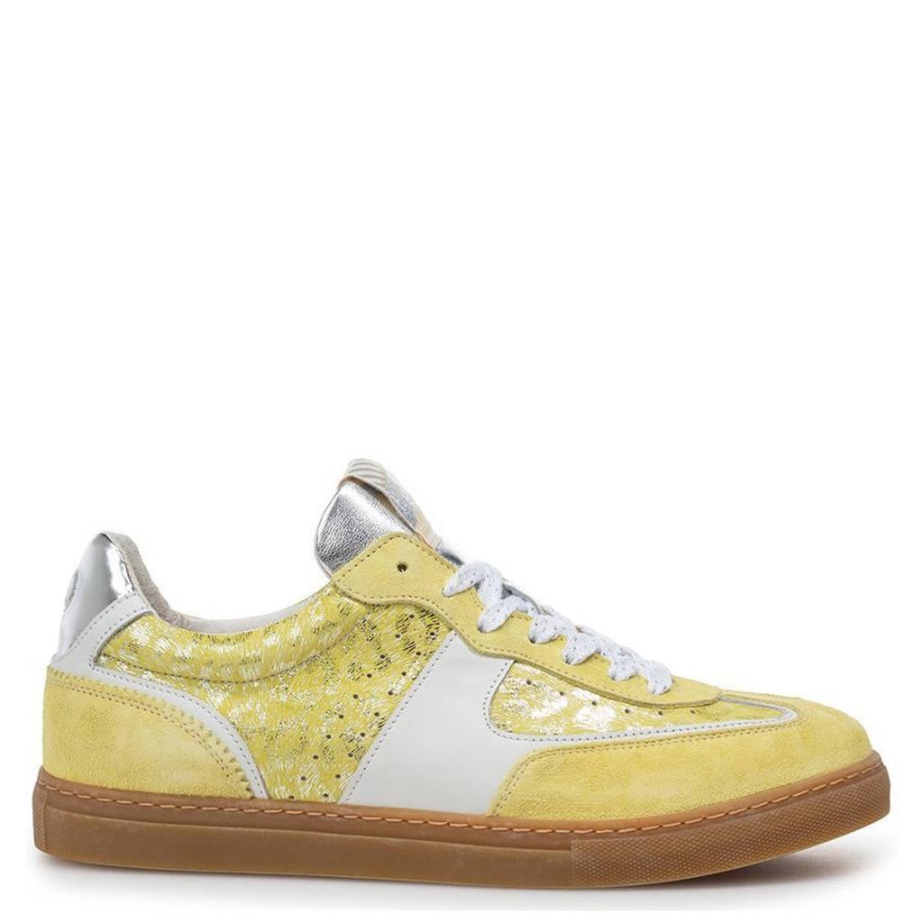 Gele dames Floris van Bommel Minni 04.21 leren sneakers met veters