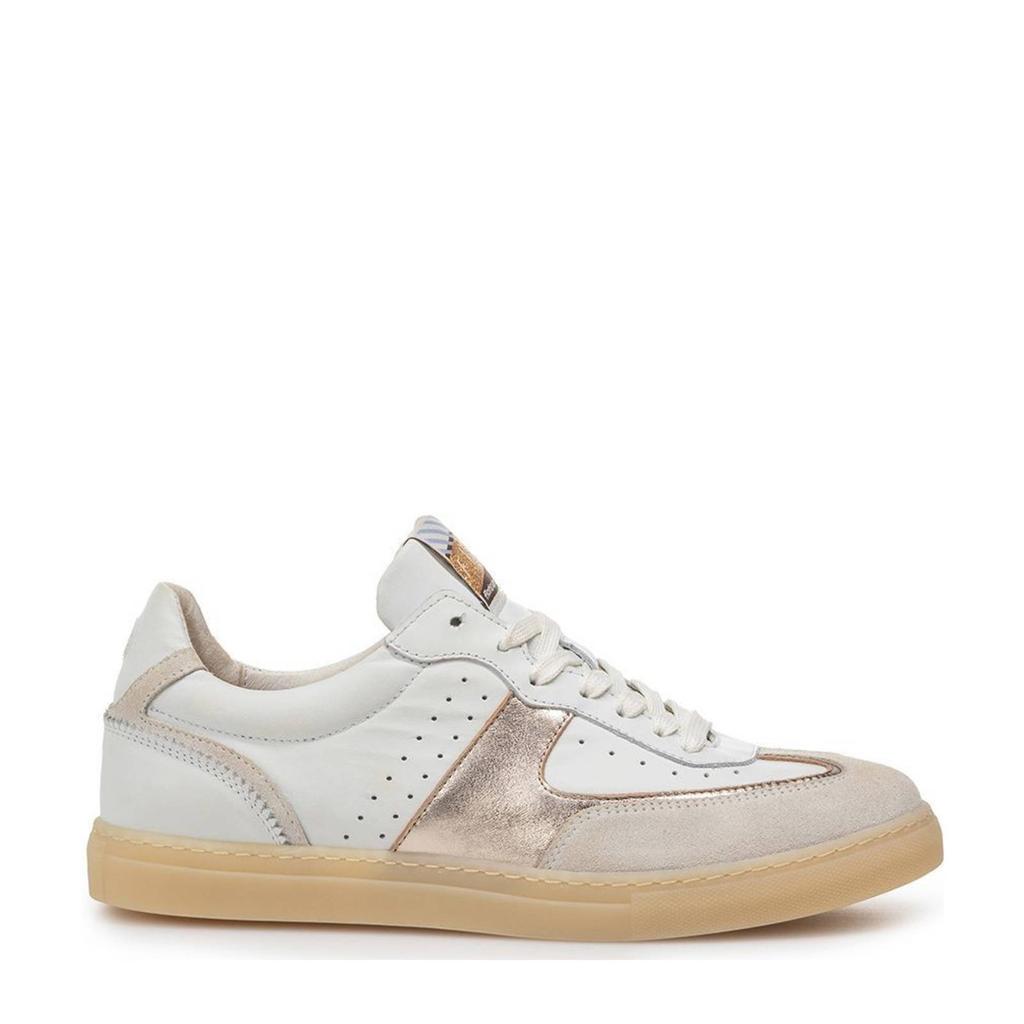 Wit en bronzen dames Floris van Bommel Minni 04.27 leren sneakers met veters