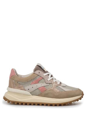 leren sneakers taupe/roze