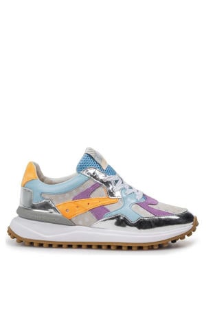 leren sneakers lichtblauw/lila/oranje