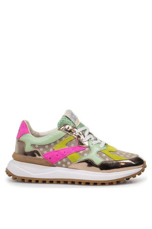 Noppi 46.08 leren sneakers taupe/groen/roze