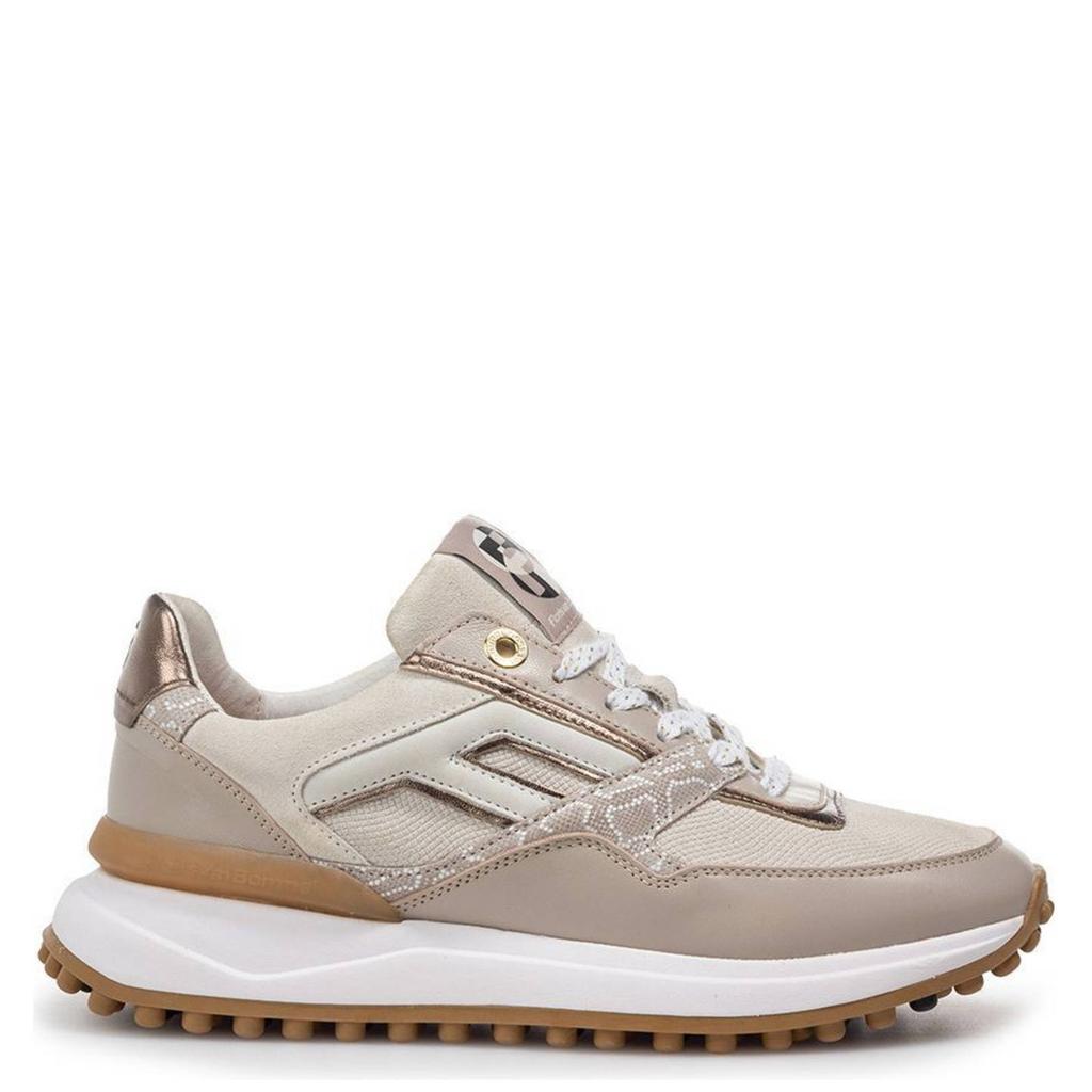 Taupe dames Floris van Bommel Noppi 52.01 suède sneakers met veters