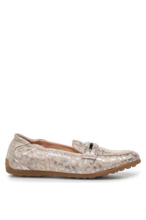 leren loafers beige/zilver
