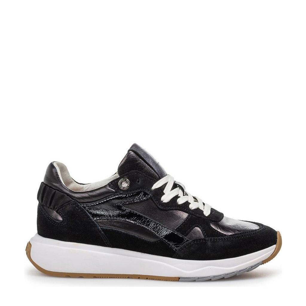 Zwarte dames Floris van Bommel Suvi 04.00 suède sneakers met veters