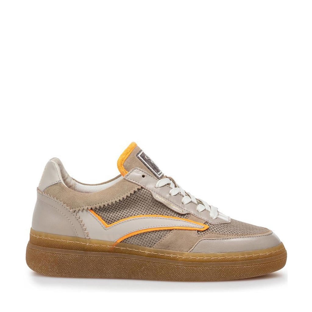 Taupe dames Floris van Bommel Fygi 01.02 suède sneakers met veters