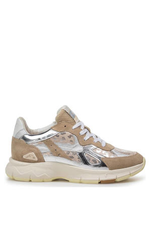 leren sneakers taupe/zilver