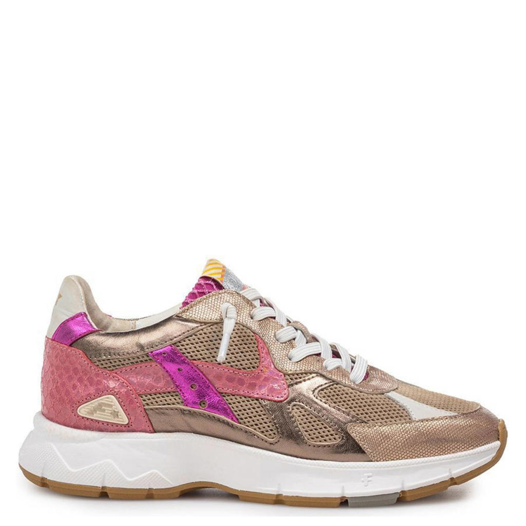 Brons en roze dames Floris van Bommel Daysi 05.03 leren sneakers met veters