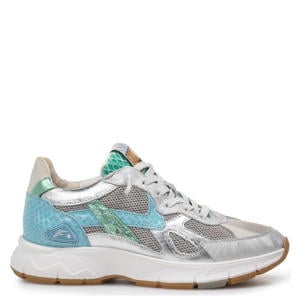 Daysi 05.04 leren sneakers zilver/turquoise