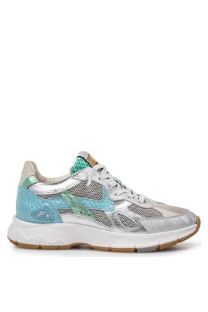 Daysi 05.04 leren sneakers zilver/turquoise