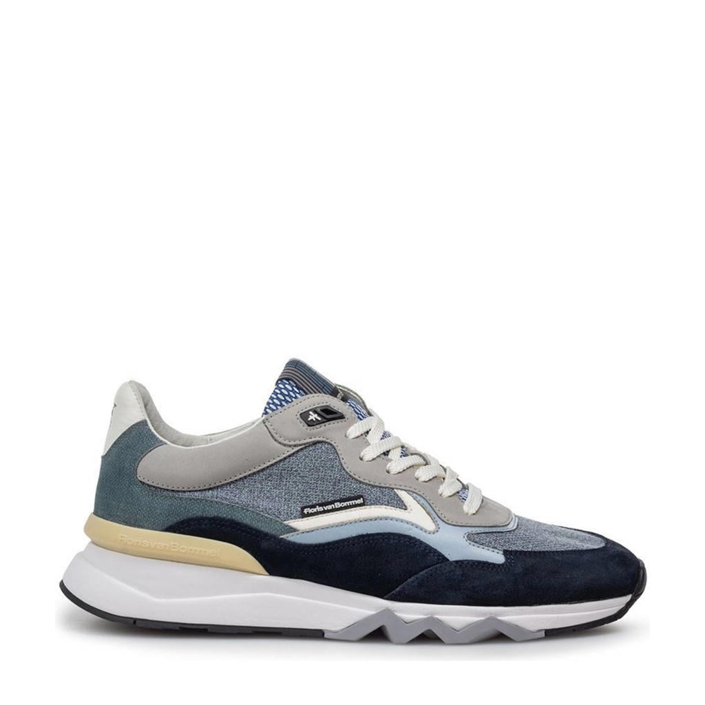 Donkerblauw en denim heren Floris van Bommel De Zager 05.28 sneakers blauw van suède en textiel met veters