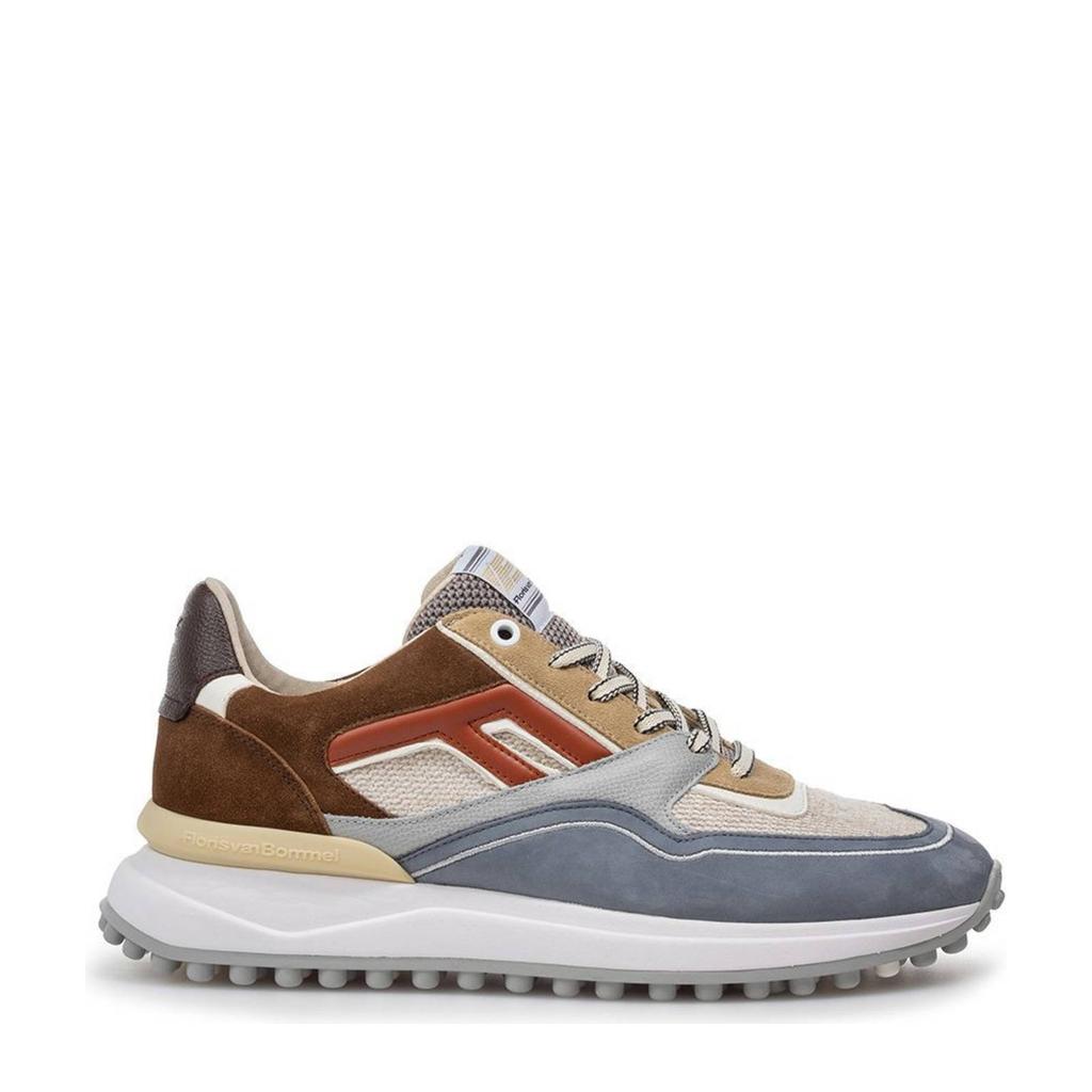 Lichtblauw en bruine heren Floris van Bommel Noppi 29.55 nubuck sneakers met veters