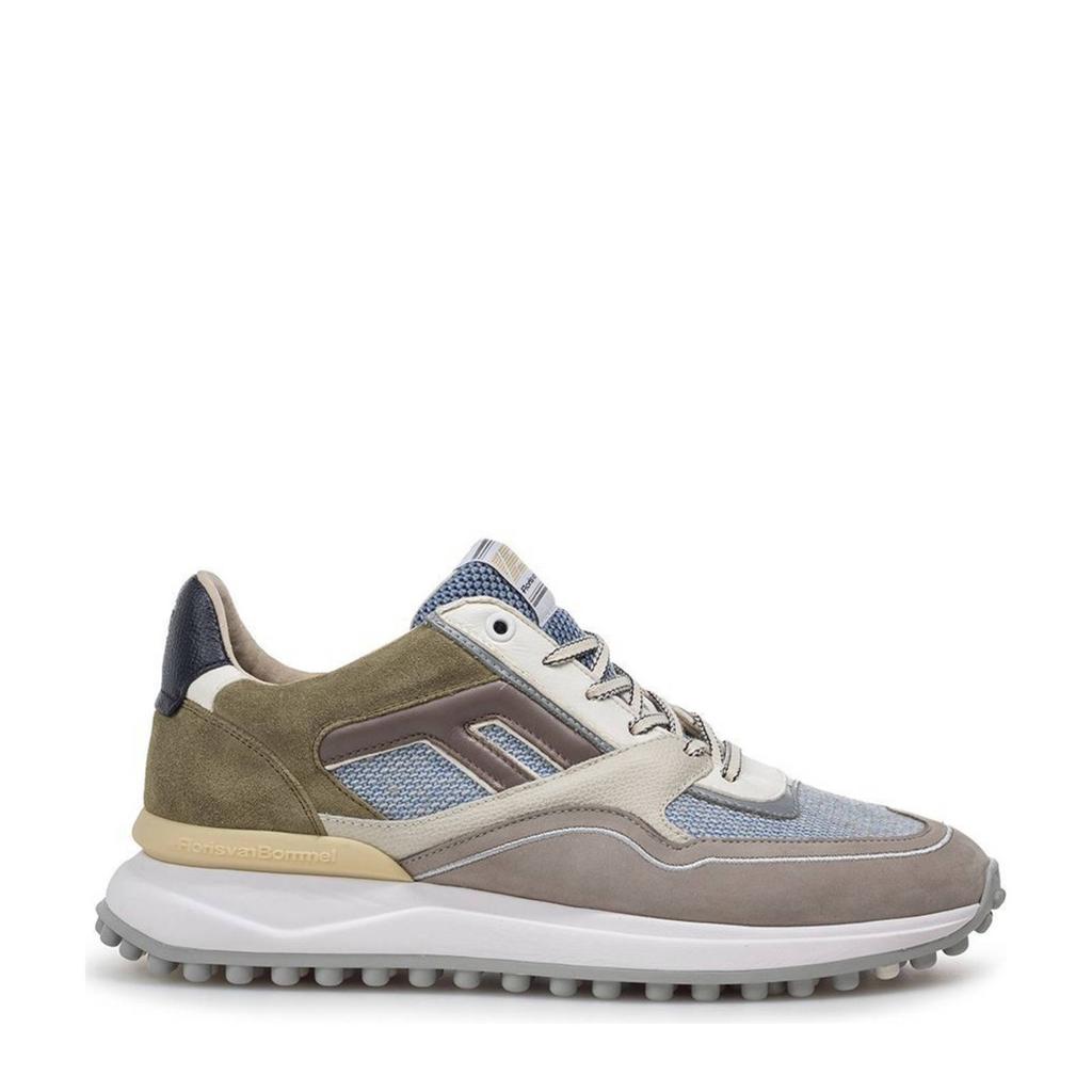 Taupe en lichtblauwe heren Floris van Bommel Noppi 29.57 nubuck sneakers met veters