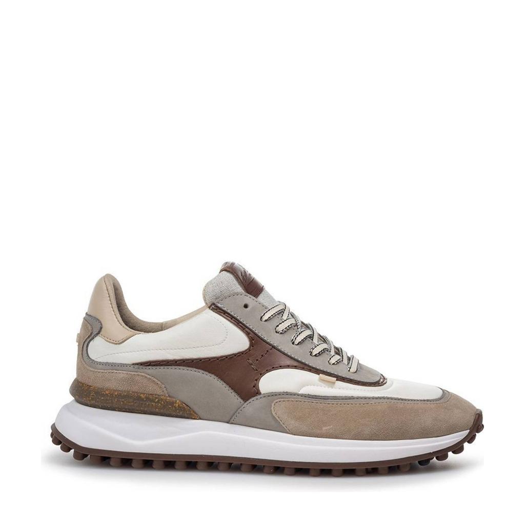 Wit en bruine heren Floris van Bommel Noppi 37.10 leren sneakers met veters
