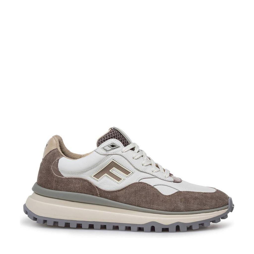 Bruin en witte heren Floris van Bommel De Gripper 01.16 suède sneakers met veters