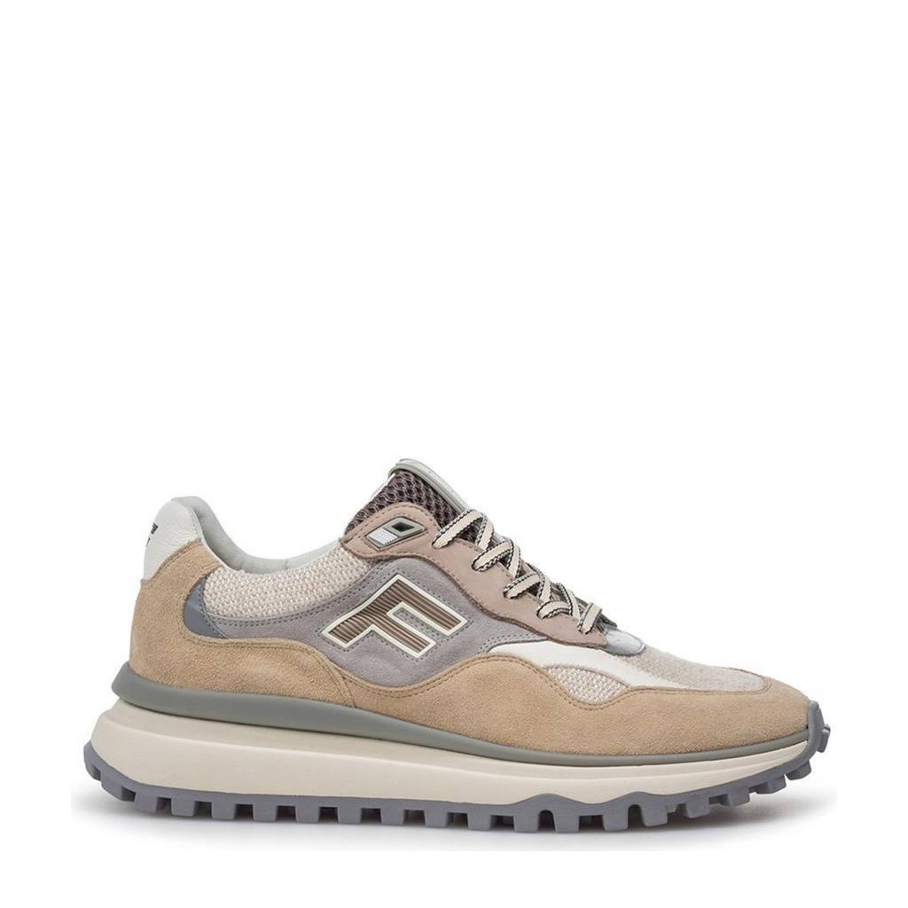 Beige heren Floris van Bommel De Gripper 01.11 sneakers van suède, leer en textiel met veters