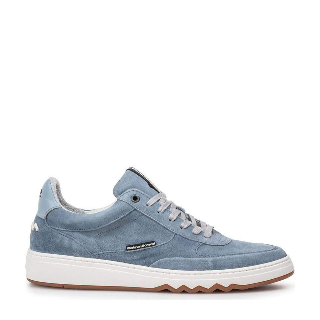 Lichtblauwe heren Floris van Bommel De Kupster 05.25 suède sneakers met veters