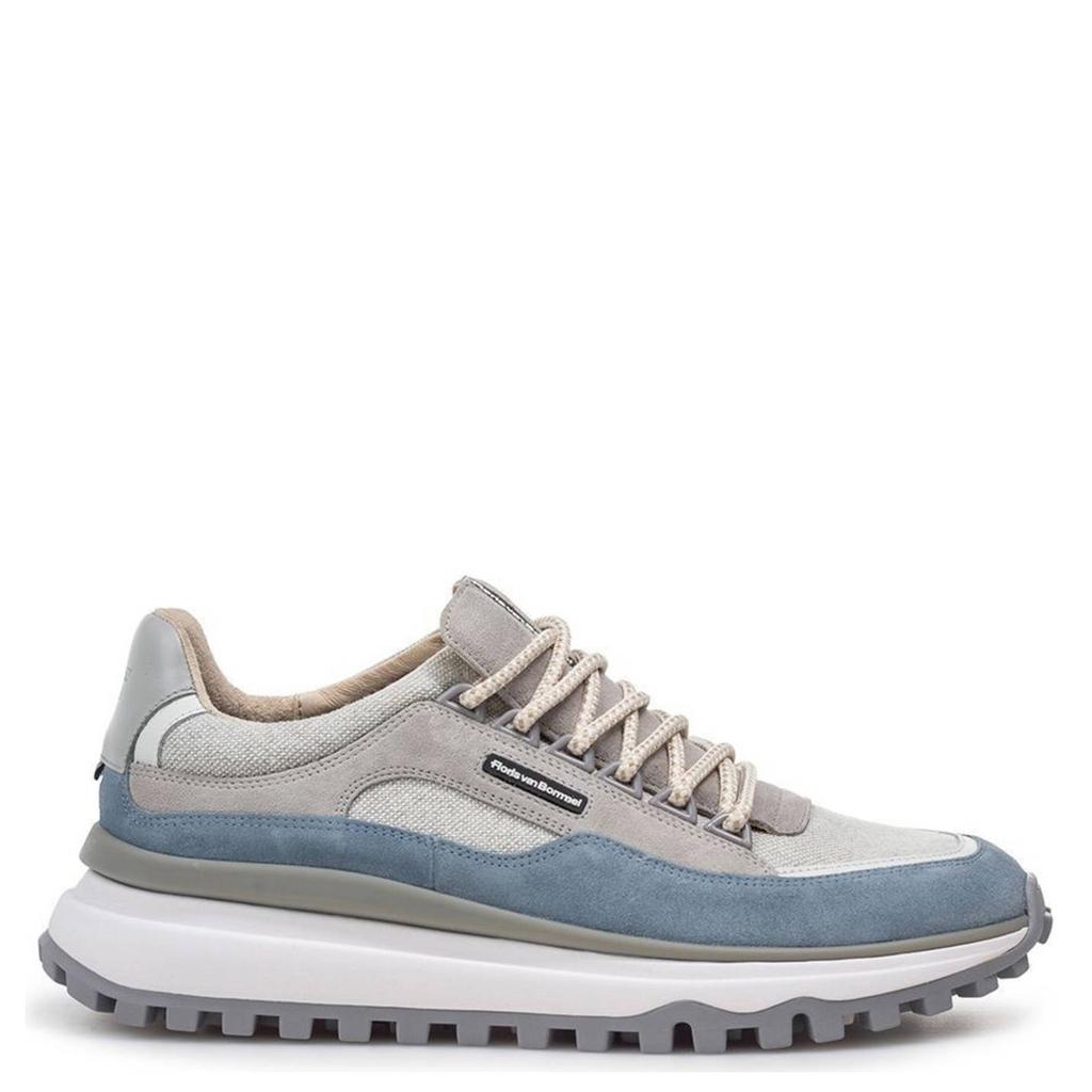 Lichtblauwe heren Floris van Bommel De Gripper 03.10 suède sneakers met veters