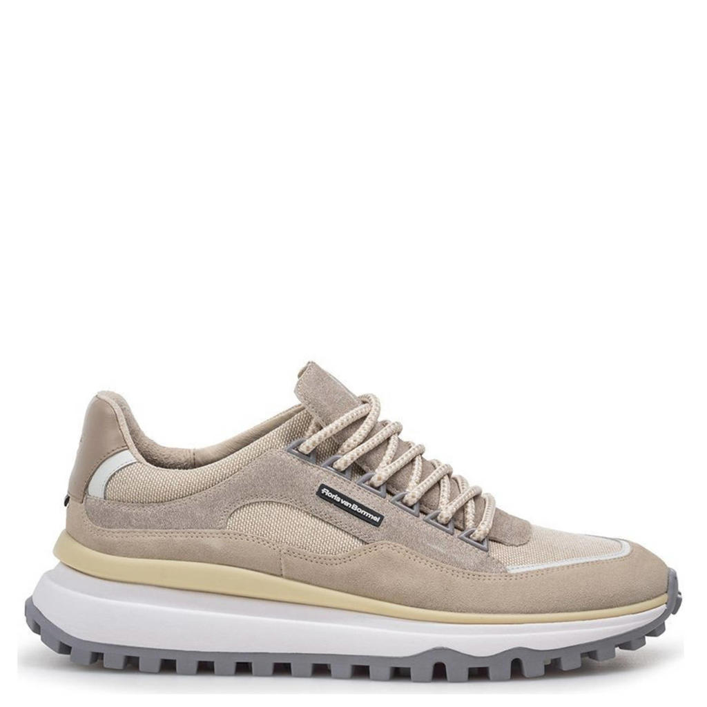 Beige heren Floris van Bommel De Gripper 03.08 suède sneakers met veters