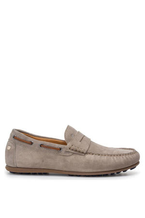 suède mocassins lichtgrijs