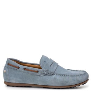 suède mocassins lichtblauw