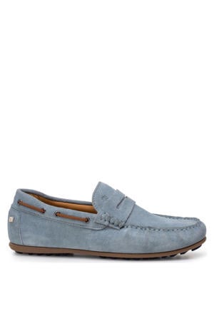 suède mocassins lichtblauw