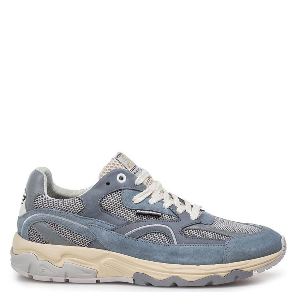 Lichtblauwe heren Floris van Bommel De Rezer 01.22 suède sneakers met veters