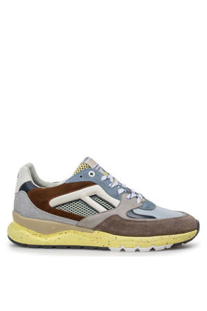 suède sneakers taupe/blauw