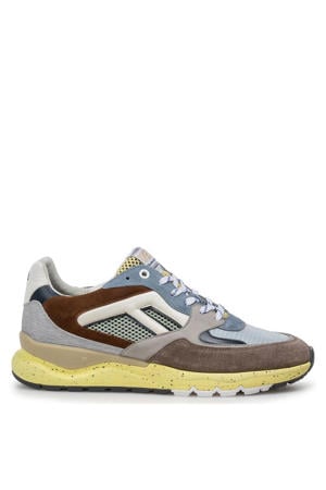 suède sneakers taupe/blauw