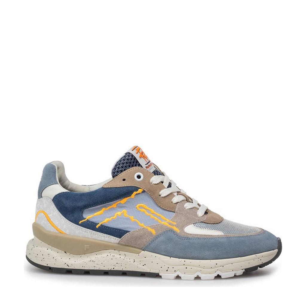 Lichtblauw en taupe heren Floris van Bommel De Treener 06.07 sneakers van textiel en suède met veters