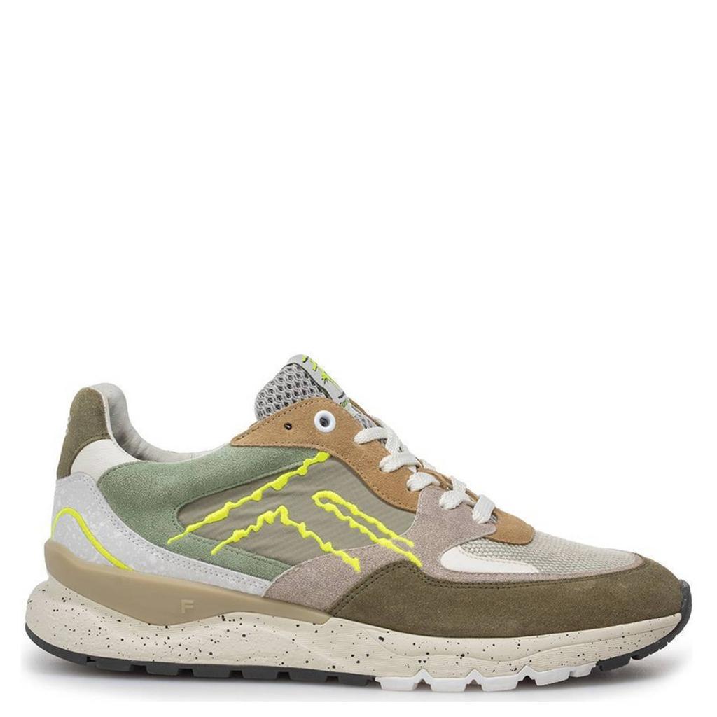Kaki en groene heren Floris van Bommel De Treener 06.06 sneakers van textiel en suède met veters