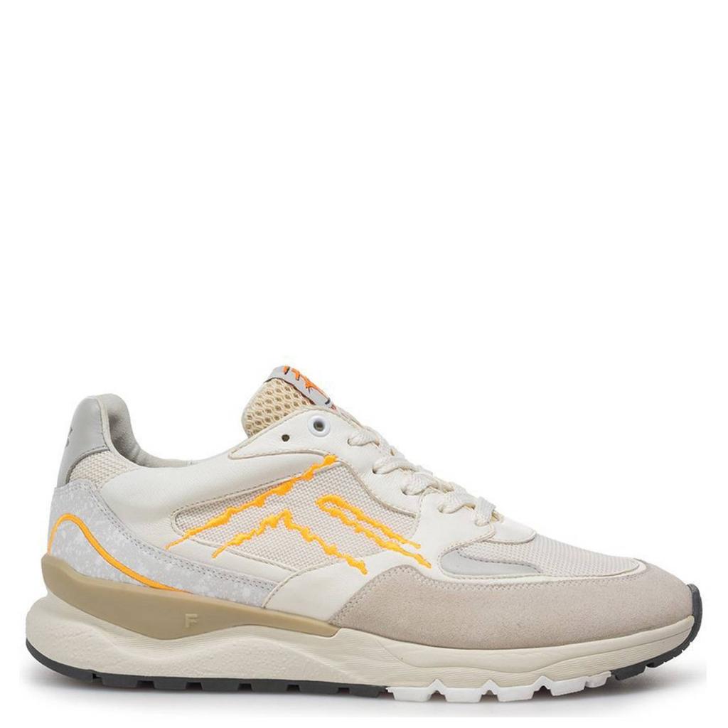 Beige en witte heren Floris van Bommel De Treener 06.09 sneakers van textiel en suède met veters