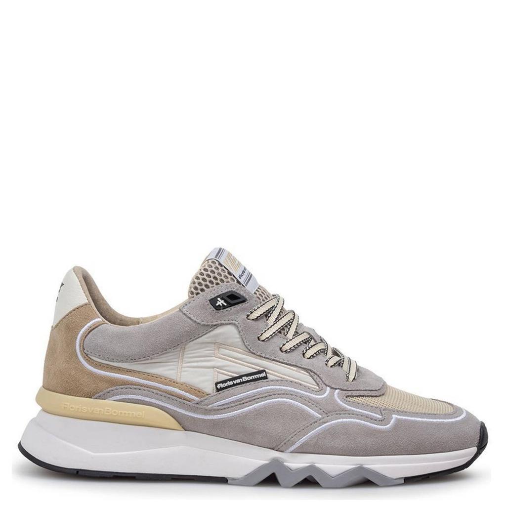 Lichtgrijze heren Floris van Bommel De Zager 03.06 sneakers van suède en textiel met veters