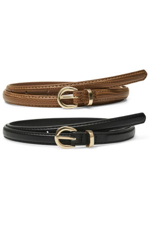 leren riem VMKATJA - zwart/cognac (set van 2)