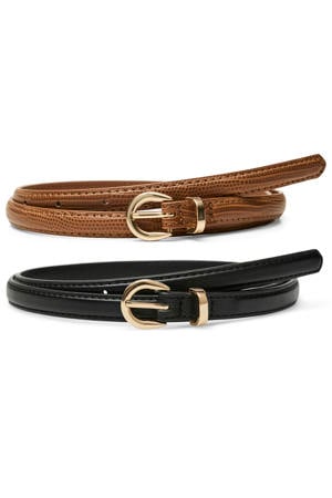 leren riem VMKATJA - zwart/cognac (set van 2)