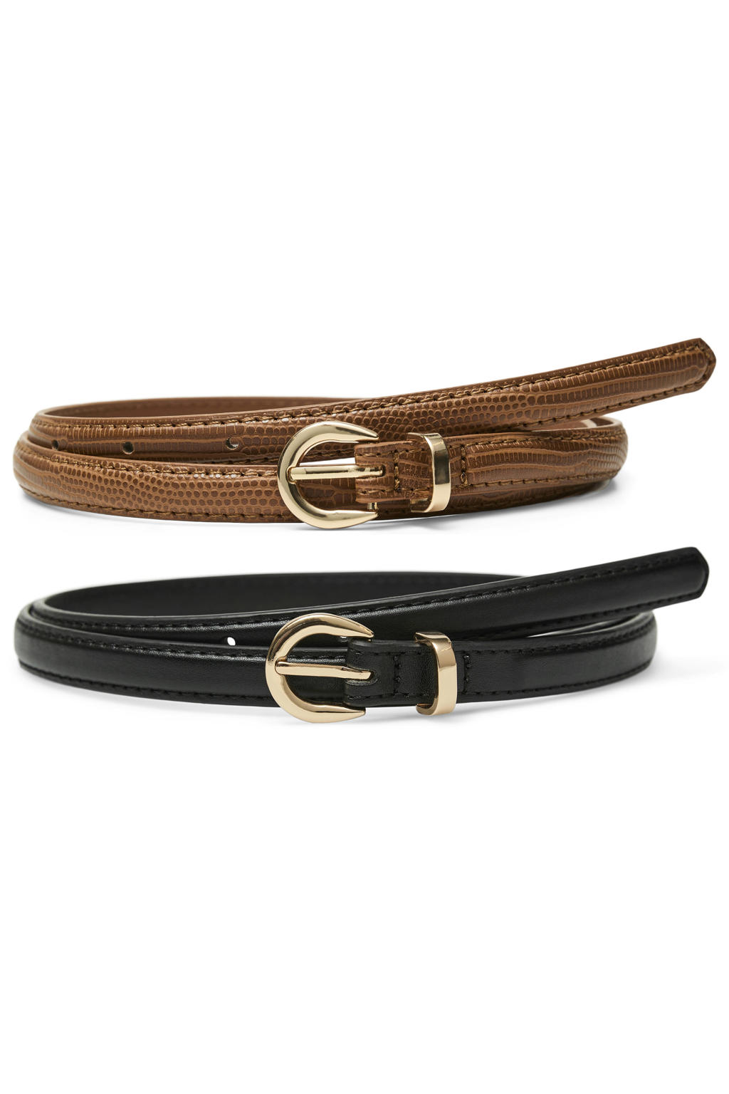 VERO MODA leren riem VMKATJA - zwart/cognac (set van 2)