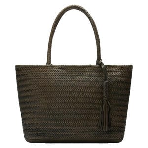 leren gevlochten shopper groen