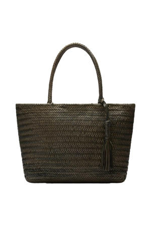 leren gevlochten shopper groen