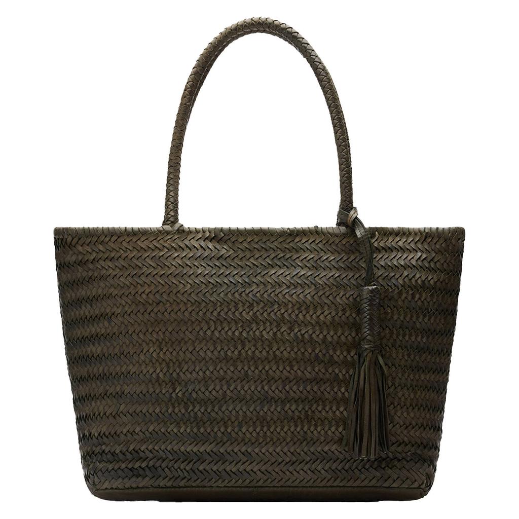 Manfield leren gevlochten shopper groen