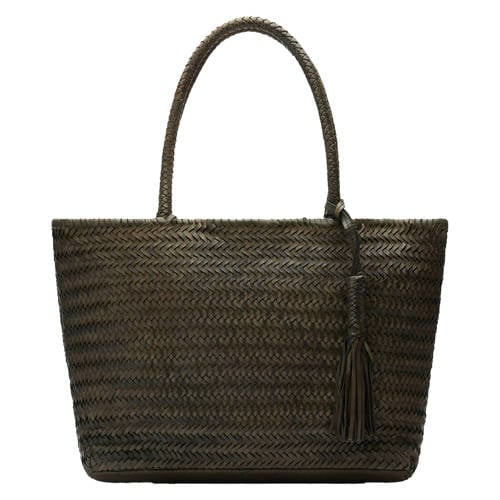 Manfield leren gevlochten shopper groen afbeelding