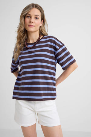 gestreepte T-shirt blauw/bruin