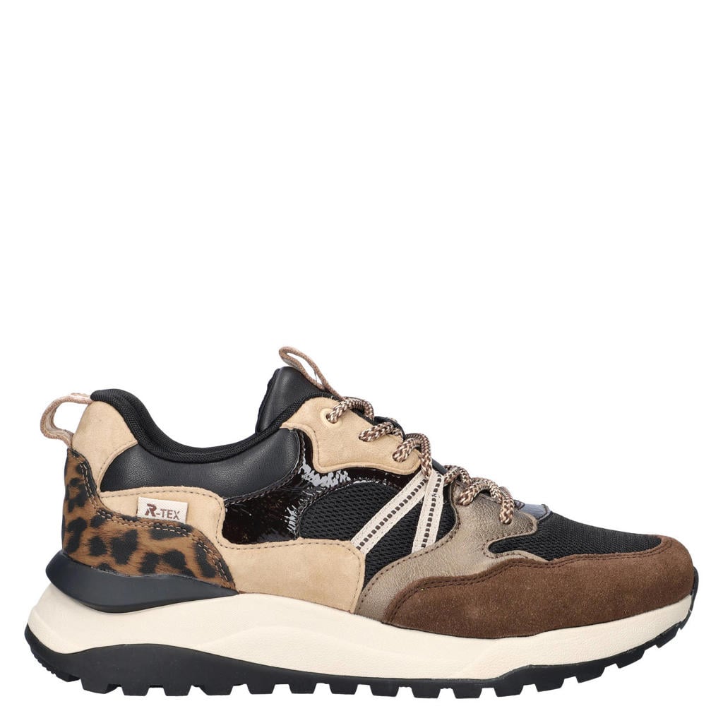 Bruin en multikleurige dames Rieker suede sneakers chunky met veters