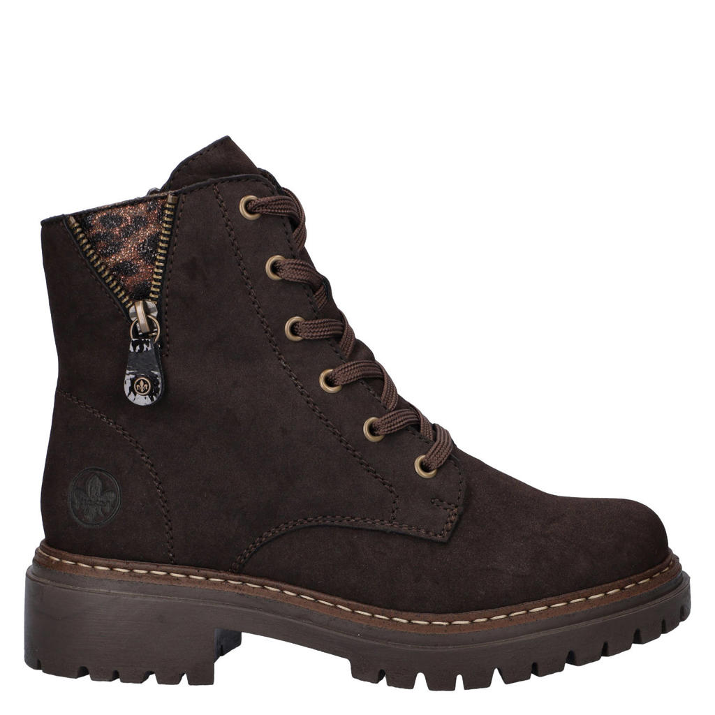 Rieker imitatieleren leren veterboots blokhak bruin