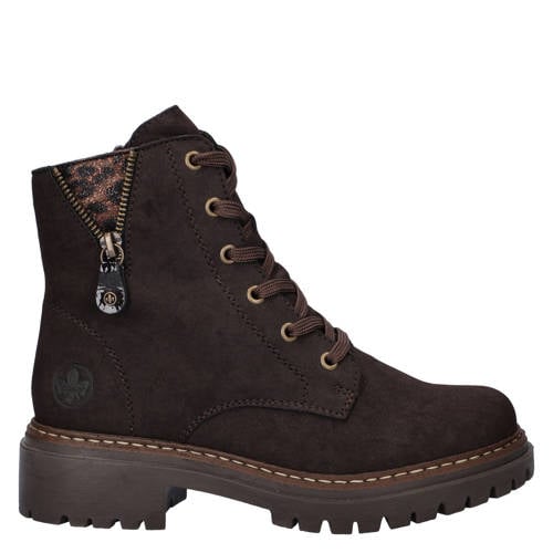 Rieker imitatieleren leren veterboots blokhak bruin – Donkerbruin