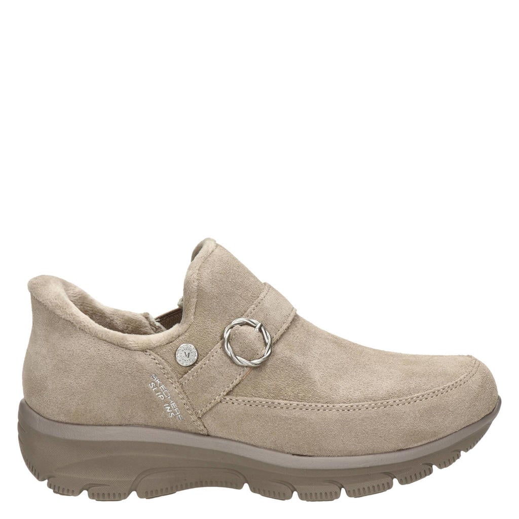 Taupe dames Skechers Easy Going suede instappers
