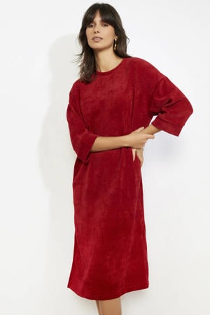 velours midi-jurk rood
