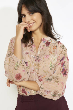 gebloemde blouse beige
