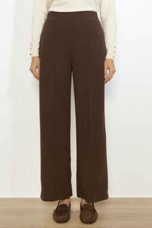 wide leg regular waist broek donkerbruin