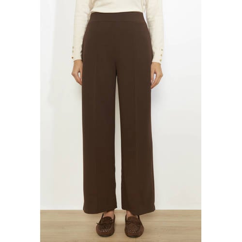 LOLALIZA wide leg regular waist broek donkerbruin afbeelding